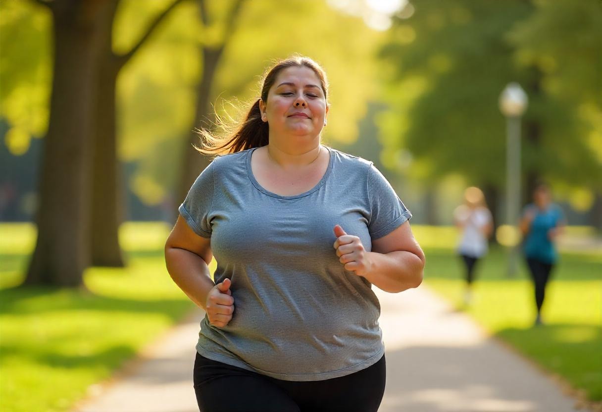 Kurive Frau beim Slow Jogging