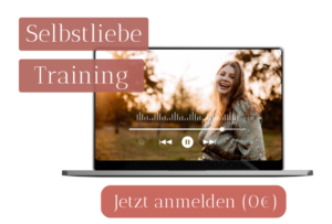 Mockup eines Webinars „Selbstliebe-Training“ mit kostenfreier Anmeldung, gezeigt auf einem Laptop.